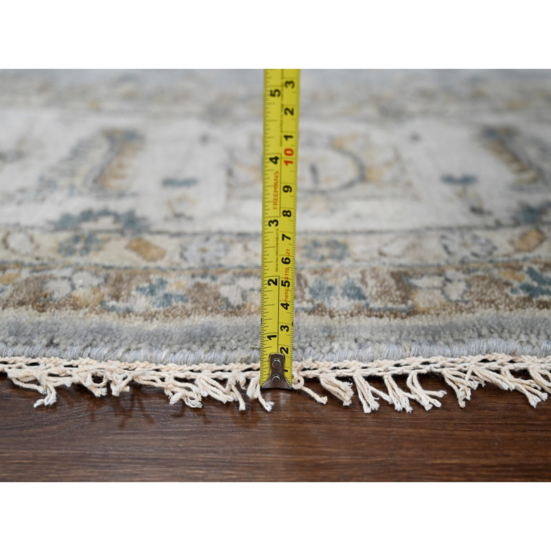 9'x9' Blue Grey Hand Knotted Karajeh Design Wool Round Oriental Rug AB993CAC81D24FB5A822FCC3F1C305A7
