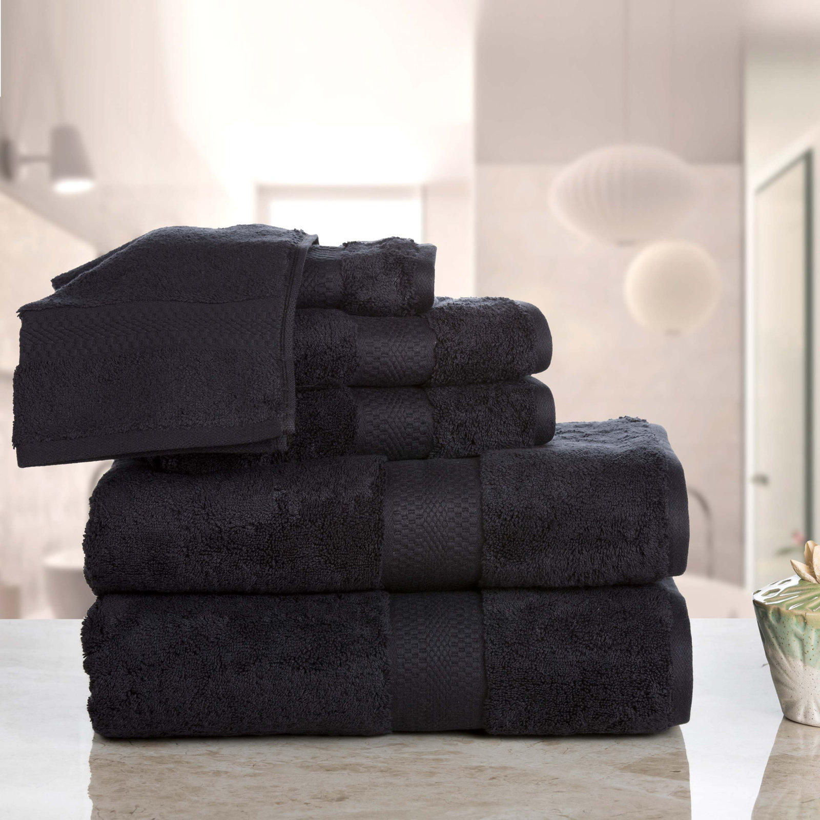 Jopie 6 Piece 100% Cotton Towel Set, Black