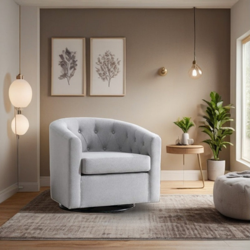 Ravreet 29.5'' Wide Modern Wide Soft Linen Upholstered Tufted Arm Accent Chair with Swivel, Light Gray