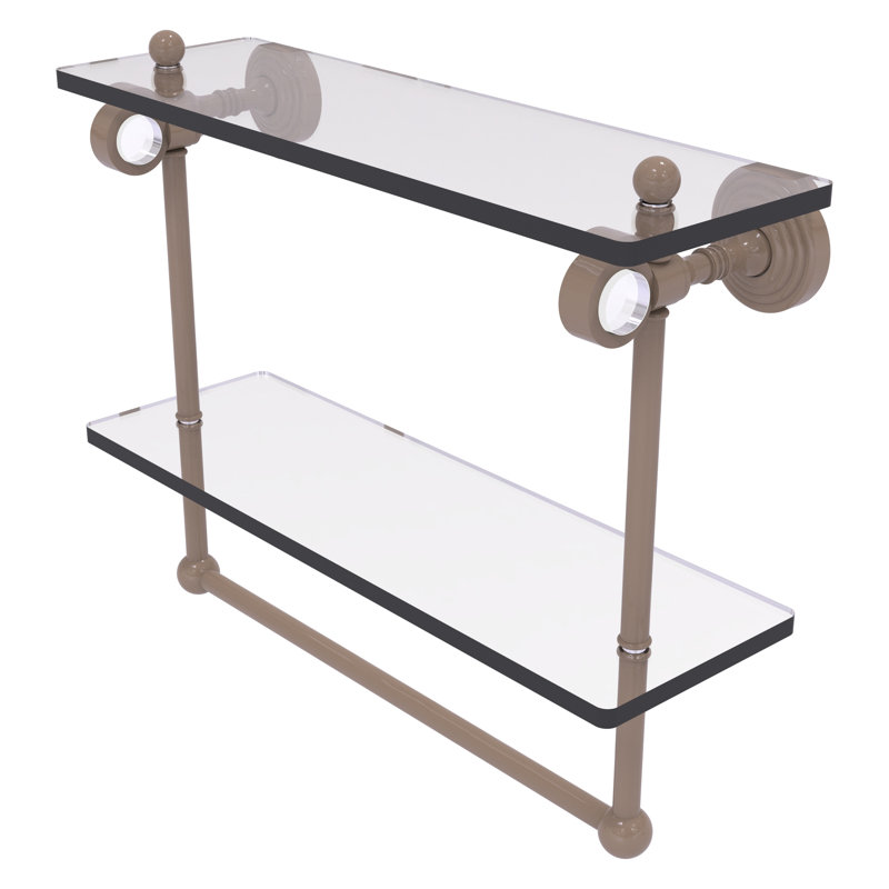 Tablette double en verre avec barre à serviettes Collection Pacific Grove, H 13 po x l 16 po x P 5,125 po, Beige ombré