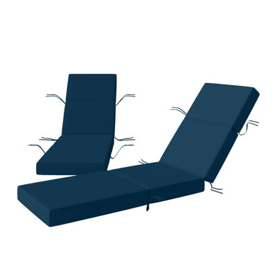 Ensemble de 2 coussins de chaise longue d'extérieur bleu marine, coussins de chaise de patio en polyester toutes saisons avec protection contre les rayons UV