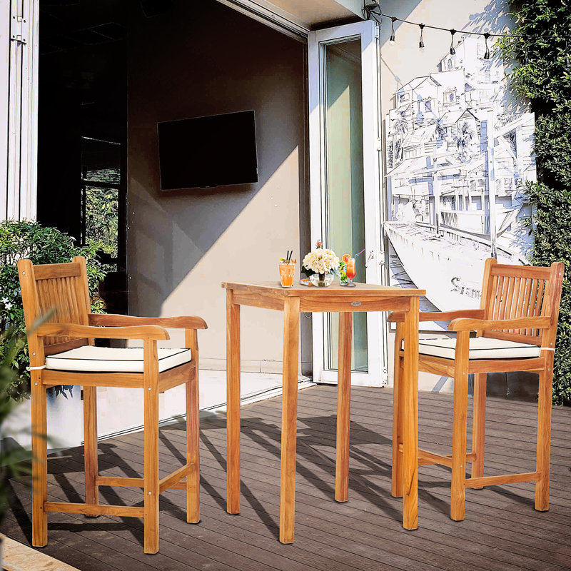 2 - Person Teak Wood Patio Dining Set with Square Table , Cushions Included