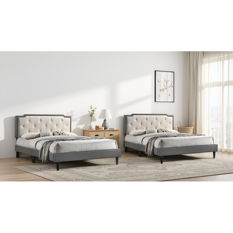 Ensemble de 2 lits doubles Getafe, Double, Blanc / Rose