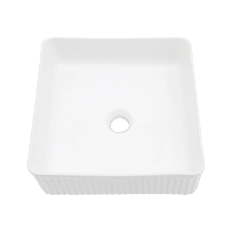 15.69"X15.69" White Ceramic Square Vessel Bathroom Sink