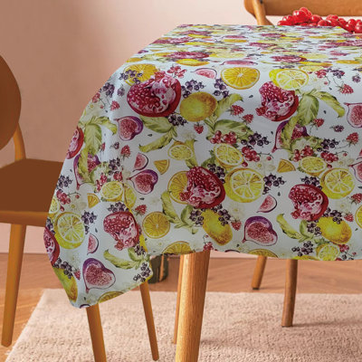  European Lemon Citrus Fruits Berries Pattern, Polyester Woven Printed Fabric, Multi , 60 inch by 84 inch, Seats 6 to 8 people, Rectangular Tablecloths