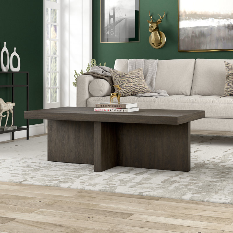 Elna Manufactured Wood Cross-Leg Coffee Table, 15" H x 44" L x 23.63" W, Alder Brown