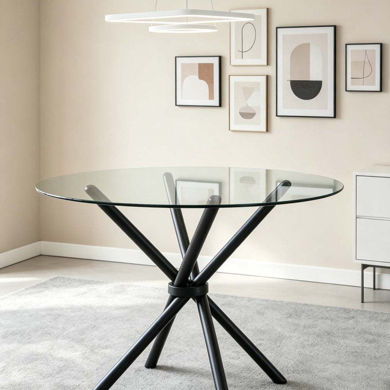 Round clear glass dining table, Black