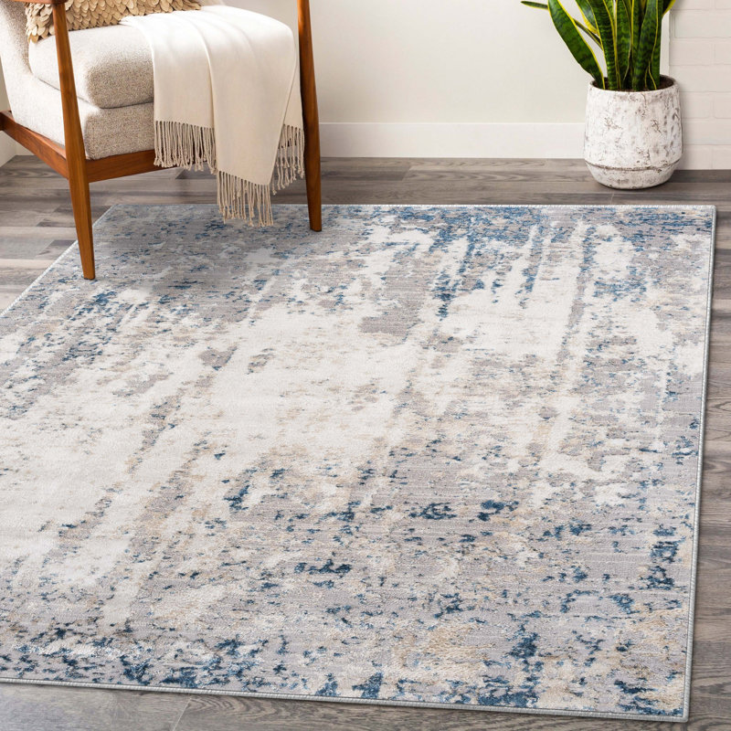 Abstract Blue Area Rug, Rectangle 5' x 7'