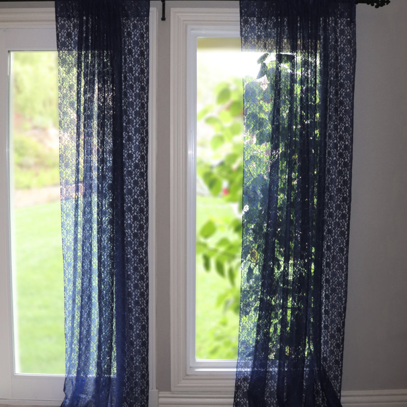 Pateros Lace Sheer Curtain Single Panel, 58" W x 108" L, Navy Blue