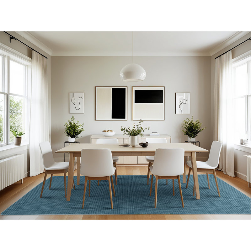 Machine Washable Solid Blue Area Rug, Rectangle 7' x 10'