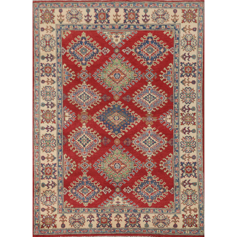 Tapis oriental géométrique rouge Kazak 5