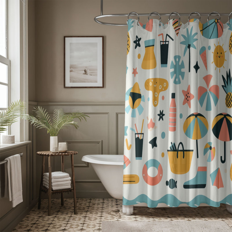 Rideau de douche standard 1 pièce Cofi Beachy Fun, H 74 po x l 40 po