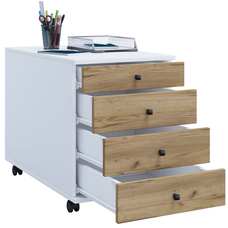 Rayiona 42 cm W Filing Cabinet, 75cm H x 42cm W x 57cm D, White/Brown