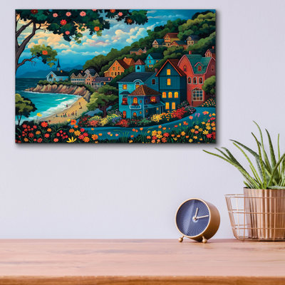  «Whispering Waves Village» par Doron David, art mural en verre acrylique, 16 po x 12 po
