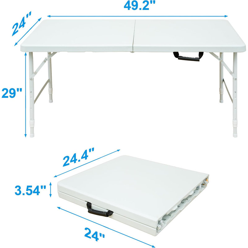 White 4-Foot Adjustable Height Portable Folding Table