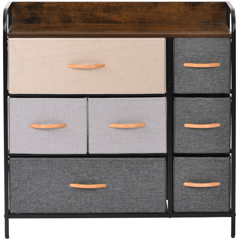 Croyde 80cm W 7 - Drawer Chest of Drawers, Black/Grey/Beige