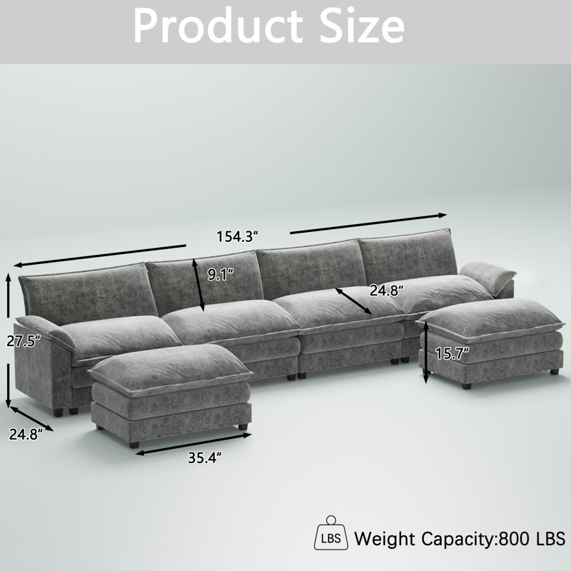 Canapé modulaire 6 pièces Gabiel, Gris