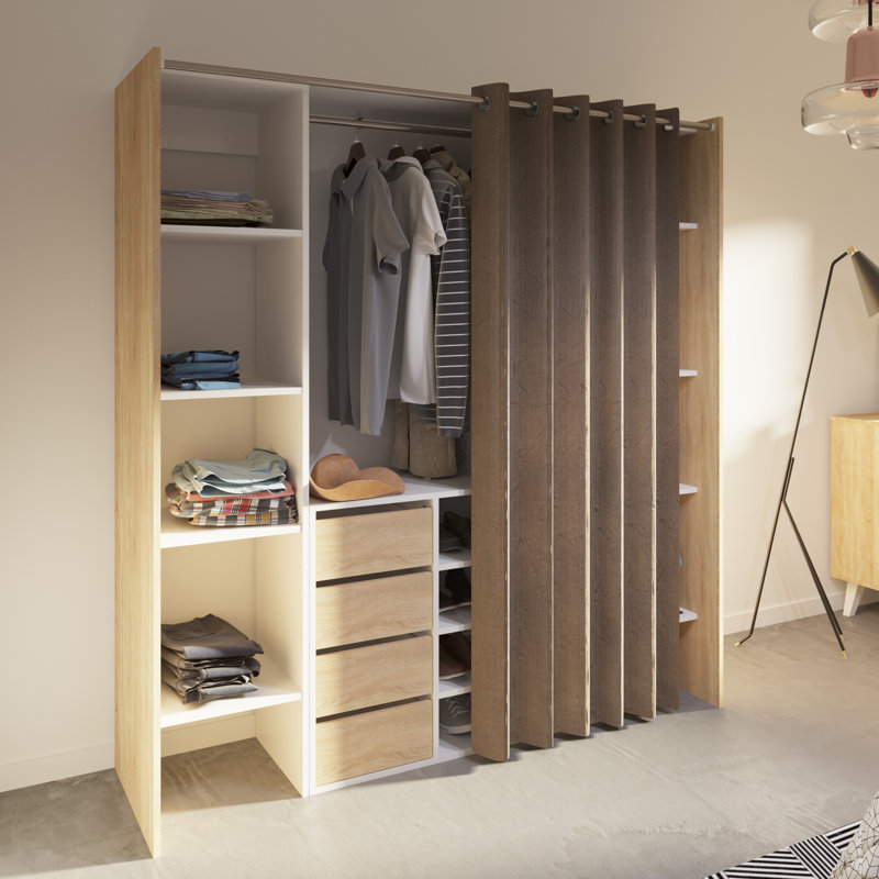 112cm - 185.3cm Closet System, White/Taupe