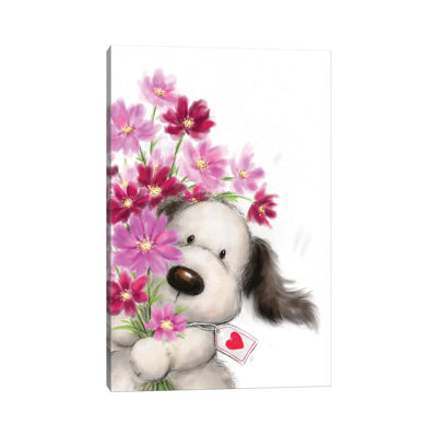 Dog With Flowers I by MAKIKO - Wrapped Canvas Print