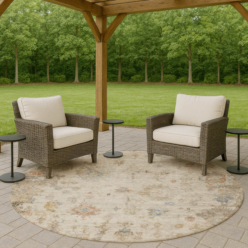 Machine Washable Indoor/Outdoor Emelia ACN2301 Global Rug, Round 8'
