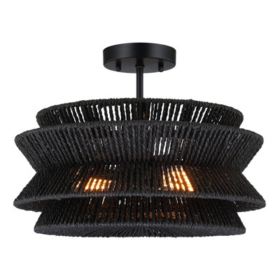 16 In. 2-light Bohemian Woven Rope Semi-flush Mount Ceiling Light