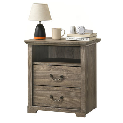 21.8” W Rustic Wood Rutland With 2 Storage Drawers, Bedside Table With Open Shelf For Bedroom