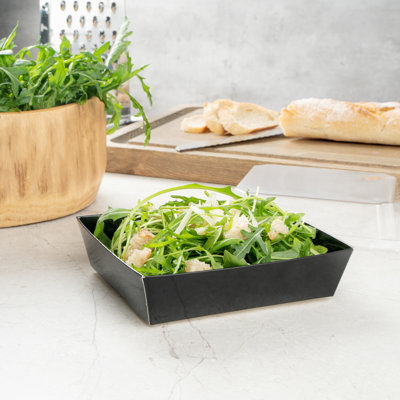 Restaurantware-Matsuri Vision 5 x 4.4 x 1.4 Inch Sushi Trays, 100 Greaseproof Sushi Packaging Boxes - Lids Sold Separately, Disposable, Black Paper Sushi Containers, For Appetizers Or Desserts