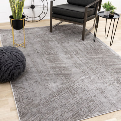 Rug Branch 5' X 8' (5'3" X 7'7") Distressed Indoor Area Rug, Grey , Contemporary Modern - Living Room, Bedroom, Dining Room, And Kitchen