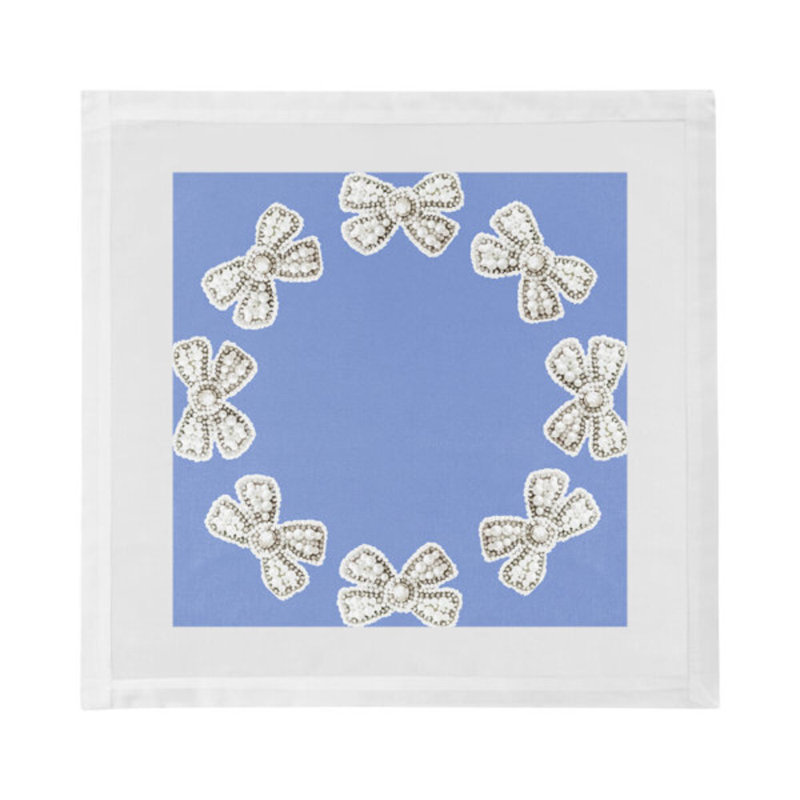 Pearl Bow Cotton Blend Square Napkins, Blue