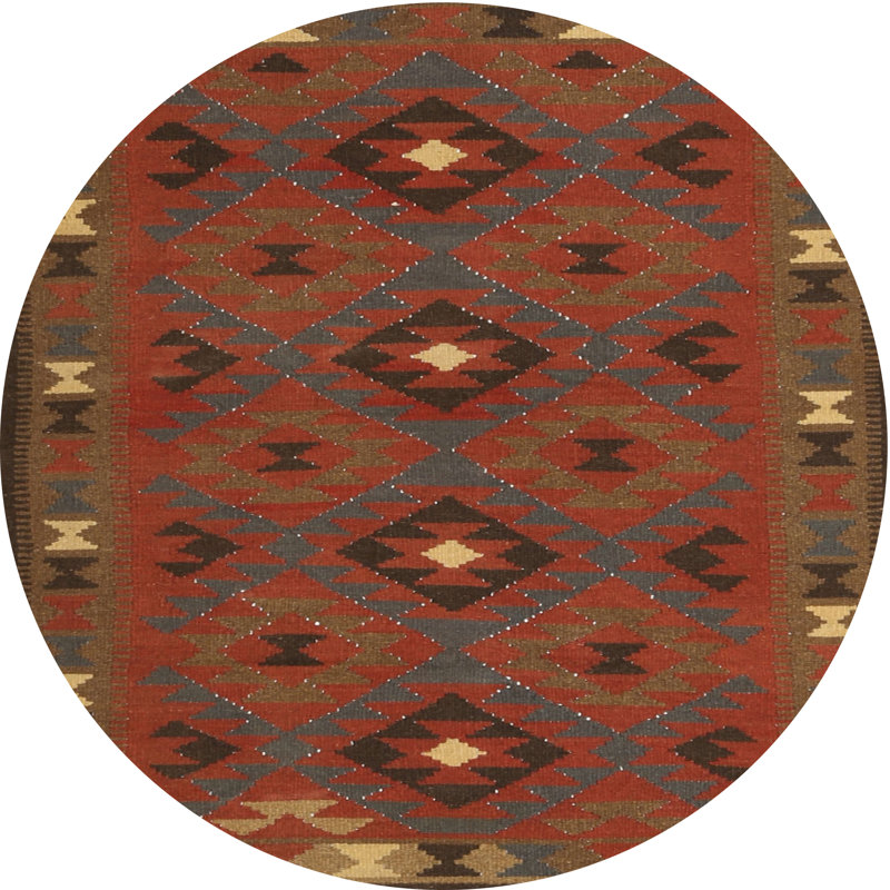 Tapis beige/rouge/brun contemporain, Rond 3 pi