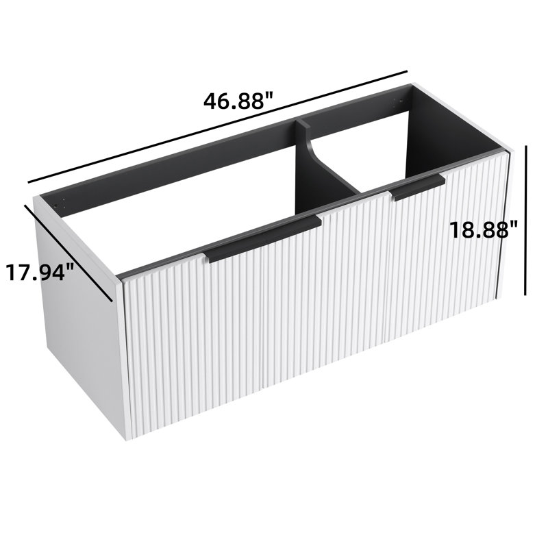 Meuble-lavabo mural 48 po et 3 portes à fermeture en douceur, Blanc