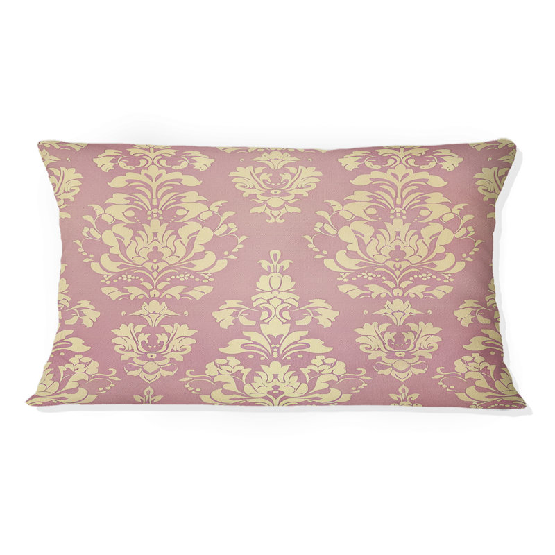 Royal Pink Gold Traditional Damask III - Traditional Lumbar Pillow