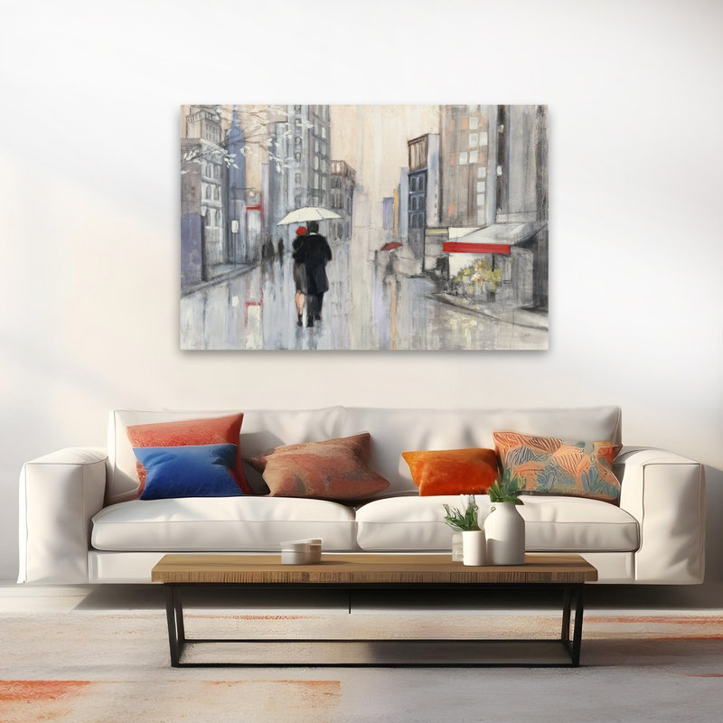 Beige et pluie de printemps noir, art de culture de New York, H 40 po x l 60 po