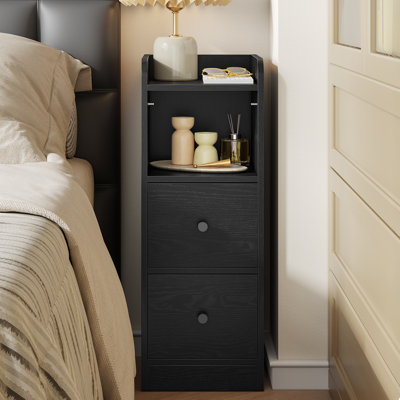 Slim Bedside Table, Narrow Side Table with 2 Drawers, Bedside Cabinet with Open Compartment, Adjustable Drawer Position for Bedroom, Living Room, 30 x 24 x 65 cm 