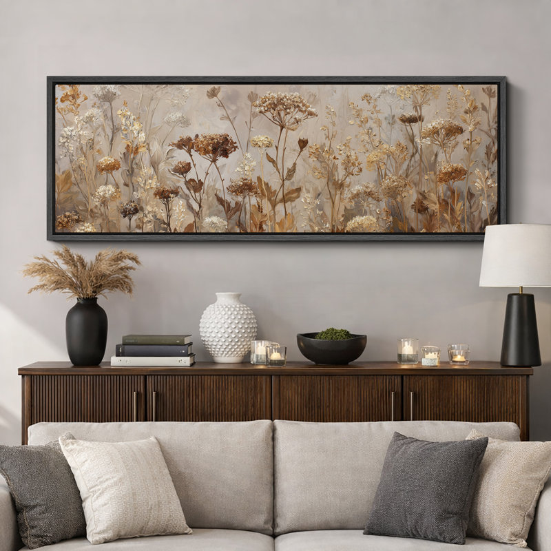 «Neutral Toned Dried Wildflowers Field», reproduction d'art sur toile encadrée, H 20 po x l 60 po x P 1,5 po