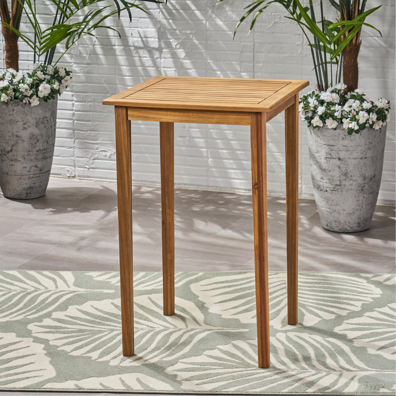 Table de bar d'extérieur carrée en bois d'acacia minimaliste - finition teck