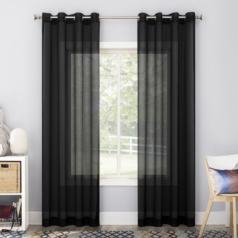 Caspian Voile Sheer Grommet Curtain Panel, 59" W x 63" L, Black