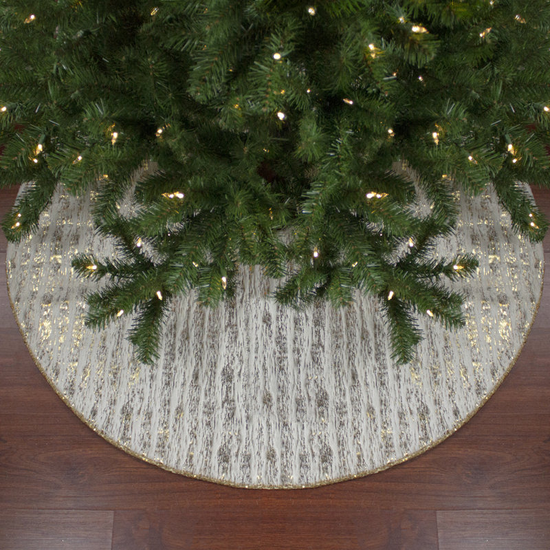 48" White And Gold Wood Grain Pattern Christmas Tree Skirt