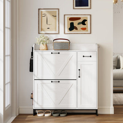 Armoire à chaussures, armoire de rangement pour chaussures avec armoire latérale blanche