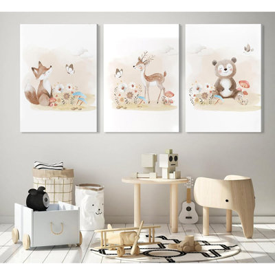 Woodland Animal Nursery, art mural, aquarelle sauvage, peintures, images, décoration murale, renard, ours, cerf, impression, impression, œuvre d'art, pièce, décoration de la maison