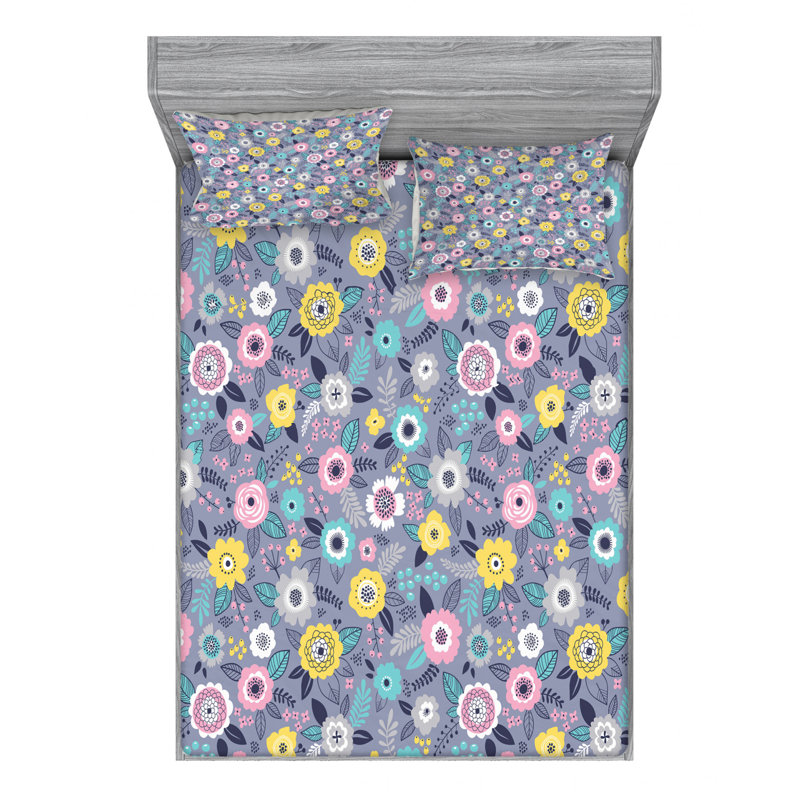 Microfiber Floral Sheet Set, Queen Sheet Set with Fitted Sheet