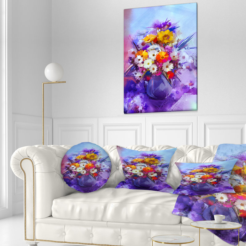 Coussin lombaire en aquarelle florale vase