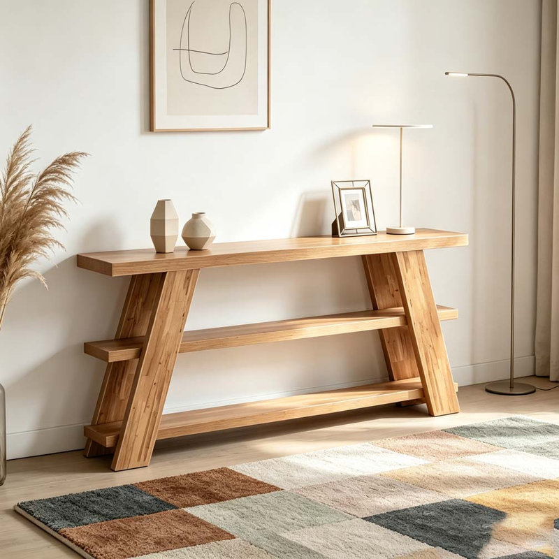 Table d'appoint mince avec rangement, console à 3 niveaux