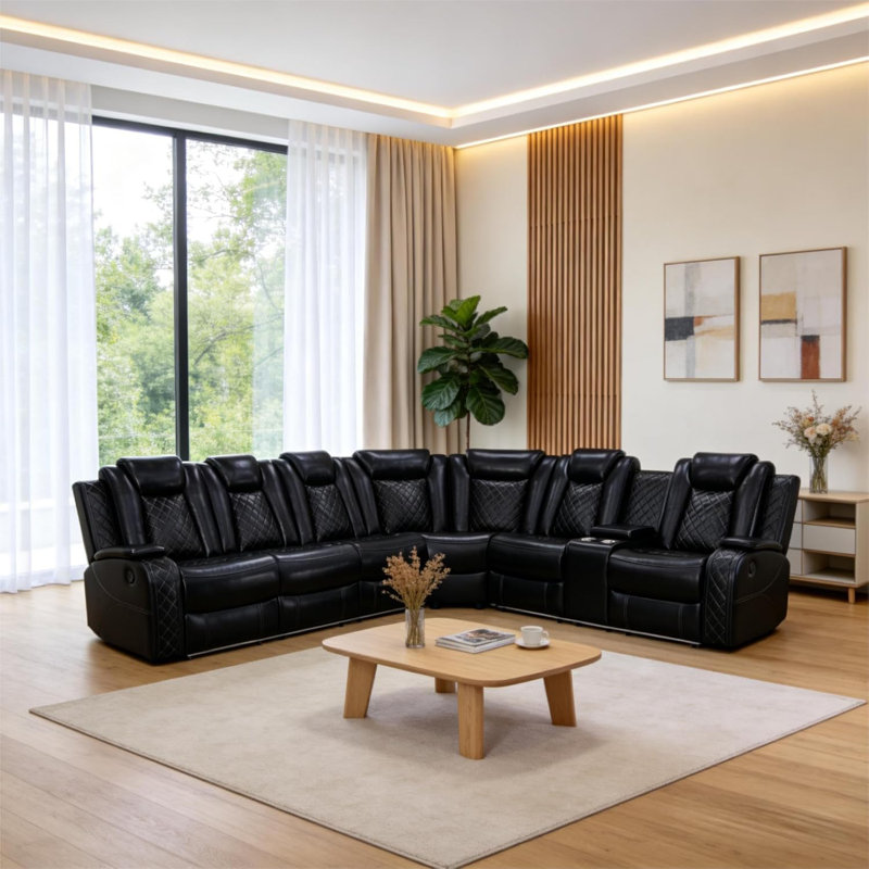 Canapé modulaire inclinable électrique 3 pièces avec chargeur sans fil, lampe de lecture et lumière DEL