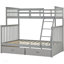 Lit simple superposé au dessus d'un lit double avec tiroirs de rangement, lit superposé en bois peu encombrant et polyvalent avec échelle pour un usage familial-561359509