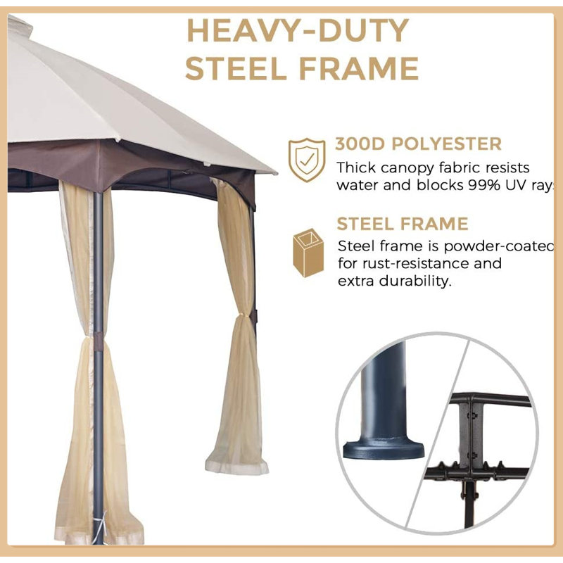 Outdoor Galvanized Steel Gazebo, 10x12 FT, Double Roof Canopy with Mosquito Net for Patio, Garden, Backyard Use