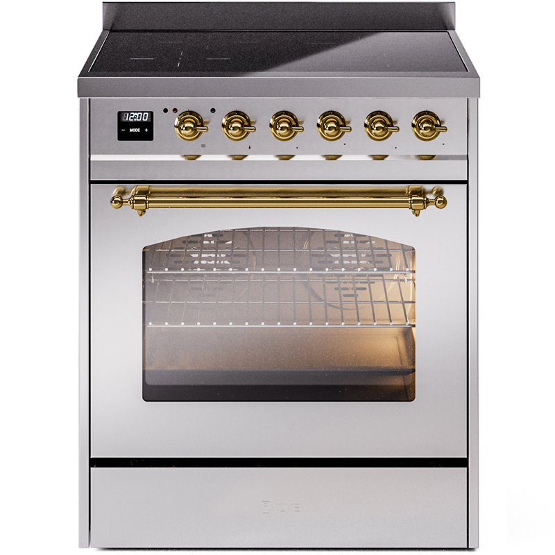 ILVE Nostalgie II 30 in Induction Range, Stainless Steel/Brass