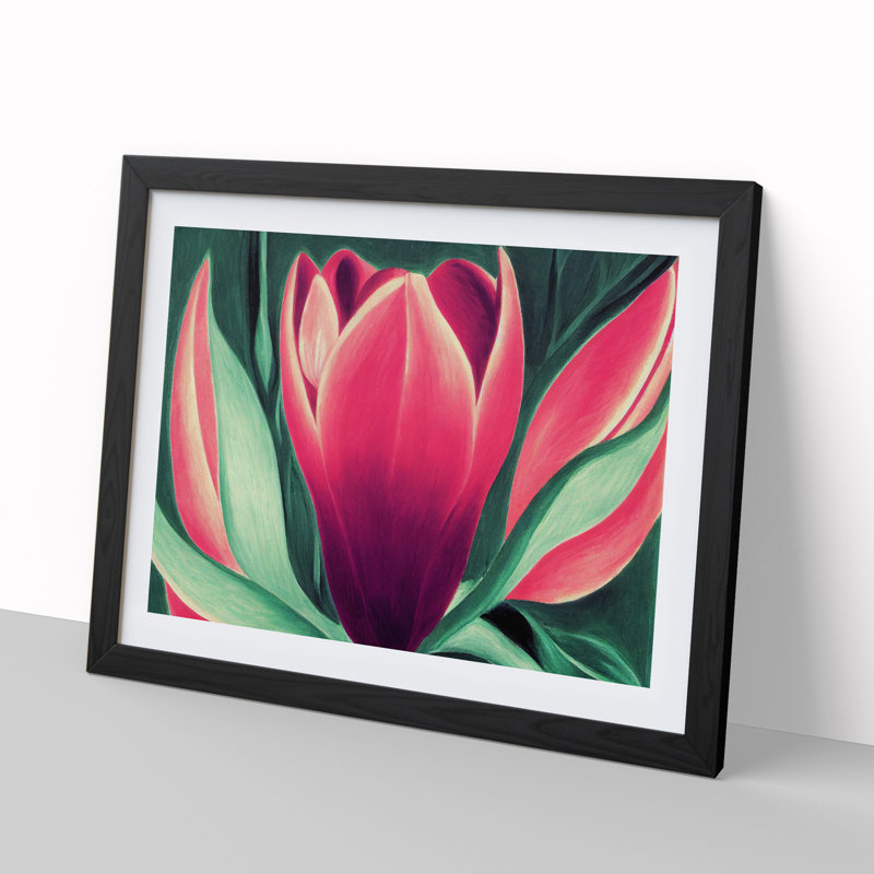 Expressive Tulip Flowers - Single Picture Frame Print, 46cm H x 64cm W x 2cm D, Black