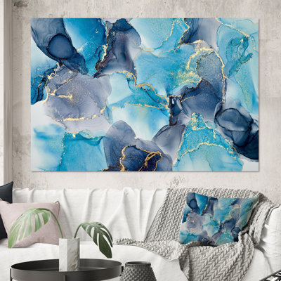 Turquoise et mauve luxueux, art fluide abstrait V, reproduction sur toile