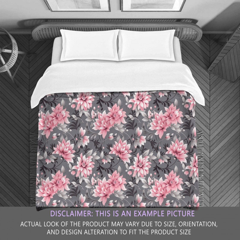 Machine Printed Comforter, Twin Extra Long Comforter, Gray/Pink Floral